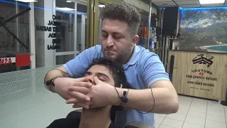 ASMR TURKISH BARBER MASSAGE = NECK CRACK = EAR BURN=head,back,foot,ear,face,arm,sleep,energy massage