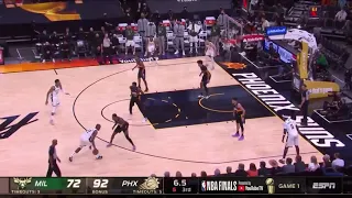 Khris Middleton cooks up and hits three with 3rd quarter ending! Bucks Vs Suns NBA Finals