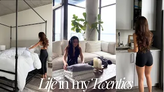 introvert day in the life, clean with me, heatless curls, workout at home | viviannnv
