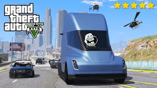 ESCAPING 5 Stars with the TESLA truck and the Auto-Pilot in GTA 5