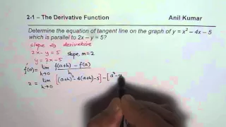 Equation of tangent line to trinomial parallel to given line Calculus Derivative Application