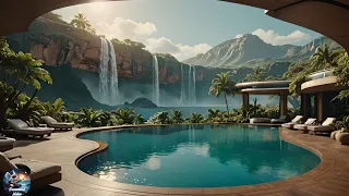 Tropical Poolside Paradise with Waterfalls: Relaxing Nature Sounds ASMR ✨🌴🌊🌿🐦🦜