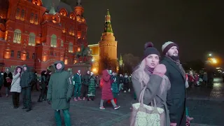 [4K]🇷🇺 MOSCOW - Battle of Moscow Video Installation. Alexander Garden - Manege Square. Night Walk.