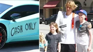 Justin Bieber Debuts 'Cash Only' Graffiti On His Lambo, Greets Fans Post-SoulCycle