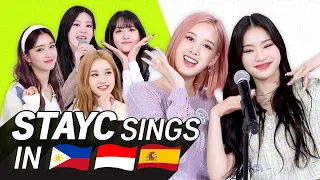 K-POP STARS sing in THREE Languages🎤| TAG/INA/SPN | STAYC | TRANSONGLATION