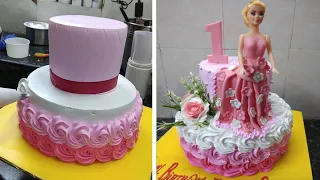 Two Tire Baby Birthday Cake Design |Barbie Doll Cake Design |Doll Cake | Doll Cake decorating