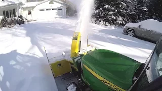 John Deere X748 - 54 Inch Blower - Snow Blowing Neighbors Driveway - 20171225