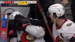 Thomas Chabot Hits Travis Hamonic With His Stick While On Bench