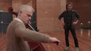 Thedéen testing newly built copy of Rostropovich-cello