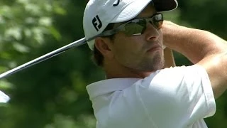 Adam Scott sticks his tee shot close on No. 4 at the Memorial