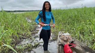 WE FISHED IN A LAKE IN THE AMAZONAS/lots of fish/heavy rain