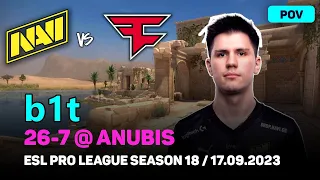 CSGO POV NAVI b1t (26/7) vs FaZe (anubis) @ ESL Pro League Season 18 / Sep 17, 2023