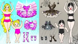 Paper Dolls Dress Up -  Poor Vs Rich Mother and Daughter Ballet Contest - Barbie Story & Crafts