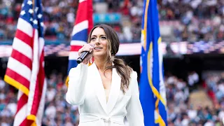 Alyssa Bonagura sings National Anthem for the Jacksonville Jaguars in London at Wembley Stadium.