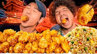 ASMR CHINESE FOOD MUKBANG w BENNY BLANCO | PANDA EXPRESS ORANGE CHICKEN COPYCAT