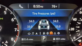 Nissan Murano. Activate Tire Pressure Menu Option.