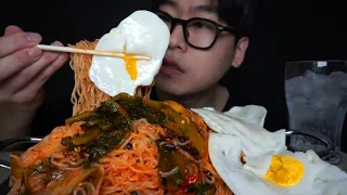 ASMR Yeolmu Kimchi Spicy Bibimmyeon & Fried egg REALSOUND MUKBANG 열무비빔면과 계란후라이 리얼사운드 먹방