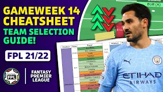 FPL GW14 Team Selection Preview & CHEATSHEET! | Fantasy Premier League Tips 21/22