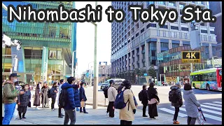 walk from Nihombashi to Tokyo Station 4K (Feb. 2023)