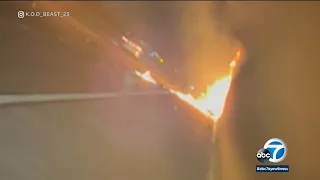Video shows harrowing rescue on 91 Freeway after fiery crash kills 1, injures 4 in Riverside | ABC7