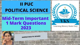 II PUC Political Science; Mid-Term Important 1 Mark Questions 2023; Karnataka PU Board