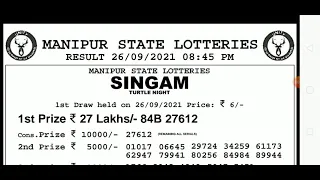 live 8:45 pm26 September 2021 manipur Singam evening lottery sambad results#arifullotteryshow