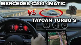 Mercedes C200 Chases Porsche Taycan Turbo S. See the Difference 204hp car vs 761hp car.