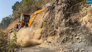 Floods of Boulders and Dust Rolling Down Hill with Clattering Sounds-JCB Road Construction