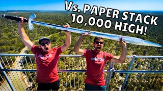 MASSIVE SWORD Vs. 10,000 Sheets of Paper from 150ft!