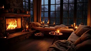 Rain & Crackling Fire in a Cozy Hut with Sleeping Cat - Relax, Sleep, or Study with Rain Sounds