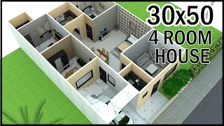 30'-0"x50'-0" 3D House Plan | 30x50 3D Home Plan |  4 Room With Car Parking | Gopal Architecture