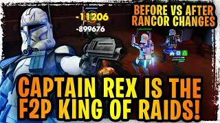 Captain Rex is the F2P King of Raids in SWGoH! - Before vs After Challenge Rancor Changes Phase 1-4