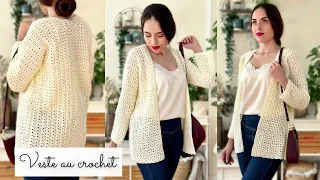 How to make your FIRST easy crochet jacket 🧶 XS to 8XL Knit sweater vest tutorial Lou Passion