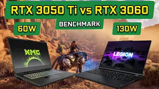 RTX 3050 Ti (75W) Laptop vs RTX 3060 (130W) Laptop Tested in 10 Games.