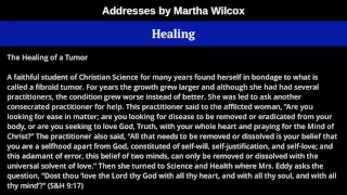 Healing, from Addresses by Martha Wilcox