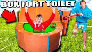 Real Life Box Fort Toilet Challenge DON'T GET FLUSHED! Gross Slime Food & More