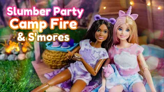 Barbie Cutie Reveal Slumber Party? Plus DIY Campfire with Hot Glue Rocks and paper S’mores