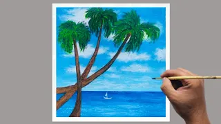 Sunny Day with Coconut Trees | Acrylic Painting for Beginners | Easy Painting | Step by Step