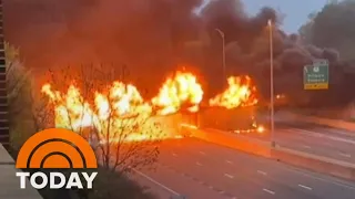 Stretch of I-95 in Connecticut remains closed after fiery crash