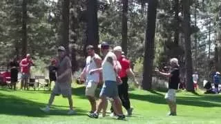 AJ Hawk pancakes fan at Lake Tahoe American Century golf event 2015