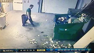 Guy Spills Trash all Over Trying to Toss Garbage Bag Into Bin - 1052542