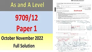 As and A Level Pure Maths Past Paper1 October November 2022  ,9709/12/o/n/2022 ,  Full Solution
