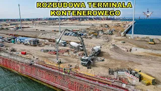 Rozbudowa terminala kontenerowego w Gdańsku. 24.4. Betonowanie i inne prace z bardzo bliska.