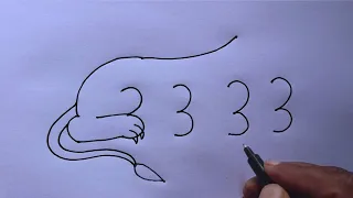 How To Draw Lion 3333 Number Easy | Lion Drawing Turn Number | Lion Drawing Step By Step