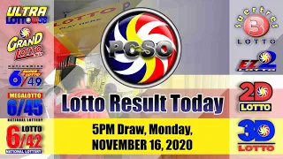 Swertres|3D and EZ2|2D Lotto 5PM Draw, Monday, November 16, 2020