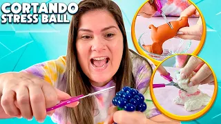 CORTANDO e ABRINDO as STRESS BALL do FAMÍLIA * ABRIMOS os FIDGET TOYS