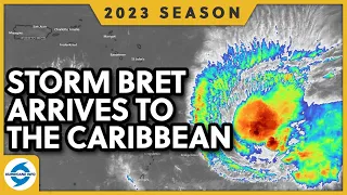 Tropical Storm Bret arrives in the Caribbean. Tropical Depression 4 forms (Tropical Storm Cindy).