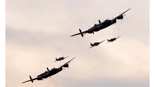 Two Lancaster Bomber, two Spitfire and a Hurricane at Goodwood Revival