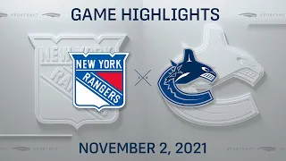 NHL Highlights | Rangers vs. Canucks - Nov. 2, 2021