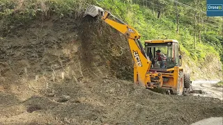 Cutting Hill-Filling Nasty Road  Ruts-Part 1-Backhoe Loader-Hilly Road Work